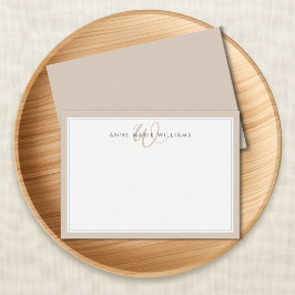 Minimalistische Mocha Bruine Twee Rand Monogram  Notitiekaartje