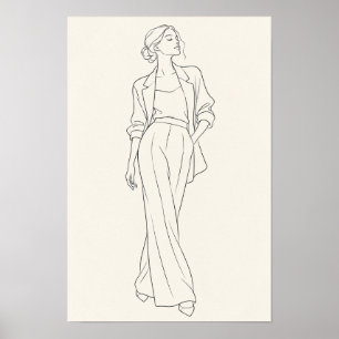 Minimalistische mode vrouw lijn kunst portret poster