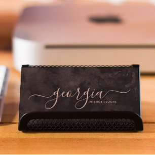 Minimalistische Modern Black & Roos Gold handteken Visitekaartje
