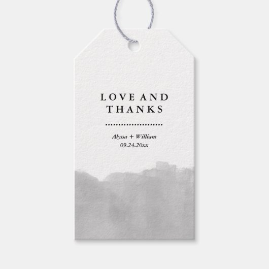 Minimalistische Modern Grey Waterverf bruiloft gun Cadeaulabel (Voorkant)