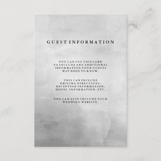 Minimalistische Modern Grey Waterverf Gastgegevens Informatiekaartje (Voorkant)