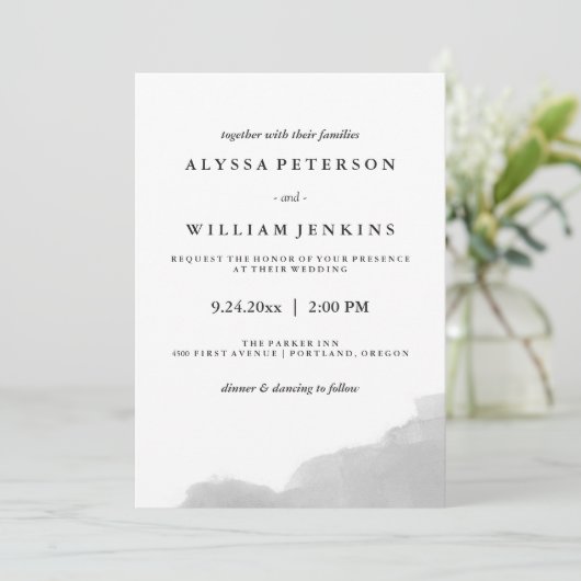 Minimalistische Modern Grey Waterverf Splash Kaart (Staand voorkant)