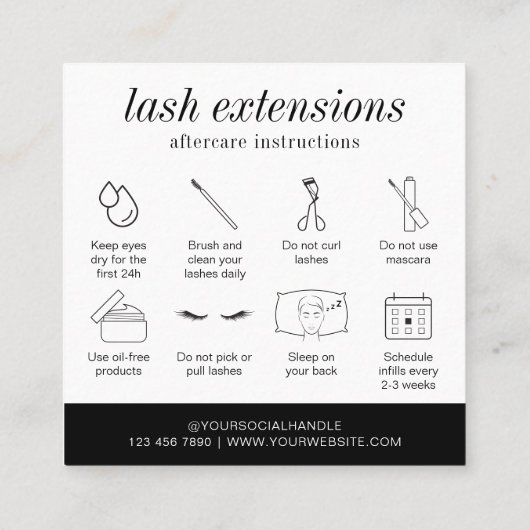 Minimalistische Modern Simple Lashes Nazorg Kaarte Vierkante Visitekaartje (Achterkant)