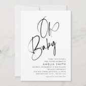 Minimalistische Modern Zwart Wit Oh Baby Kaart (Voorkant)