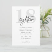 Minimalistische Moderne 18e verjaardag Uitnodiging (Staand voorkant)