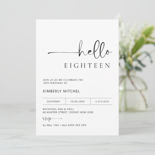 Minimalistische Moderne 18e verjaardag Uitnodiging (Staand voorkant)
