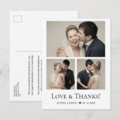 Minimalistische Moderne 3 foto's Trouwbedankje Briefkaart (Voorkant / Achterkant)