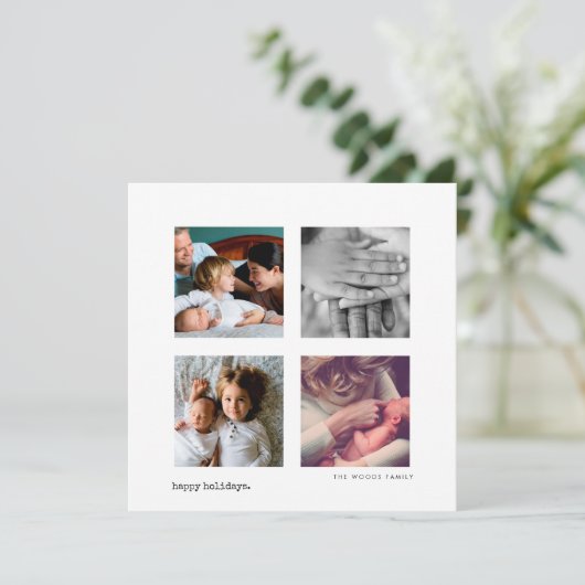 Minimalistische Moderne 4 Foto Collage Kerstmis Feestdagenkaart (Staand voorkant)