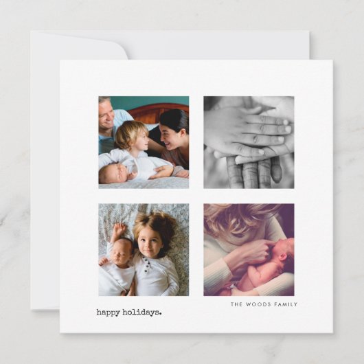 Minimalistische Moderne 4 Foto Collage Kerstmis Feestdagenkaart (Voorkant)