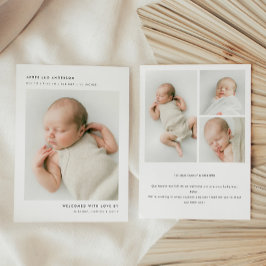 Minimalistische Moderne 4-Foto Pasgeboren Baby Geb Aankondiging