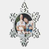 Minimalistische moderne aangepaste fototekst Chano Tin Sneeuwvlok Ornament (Rechts)