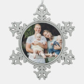 Minimalistische moderne aangepaste fototekst Chano Tin Sneeuwvlok Ornament (Voorkant)