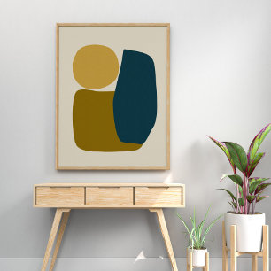 Minimalistische moderne Abstracte vormen Blauwgroe Poster