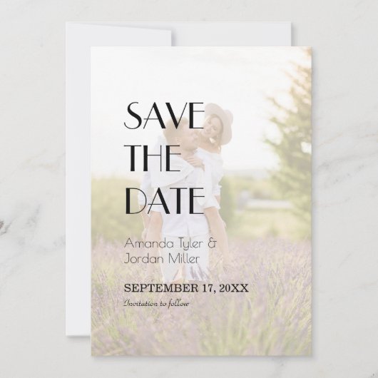 Minimalistische moderne art deco bruiloft voorfoto save the date (Voorkant)