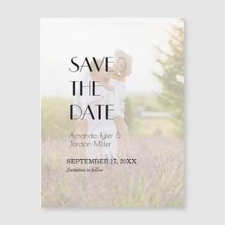 Minimalistische moderne art deco foto bewaar de da magnetische uitnodiging