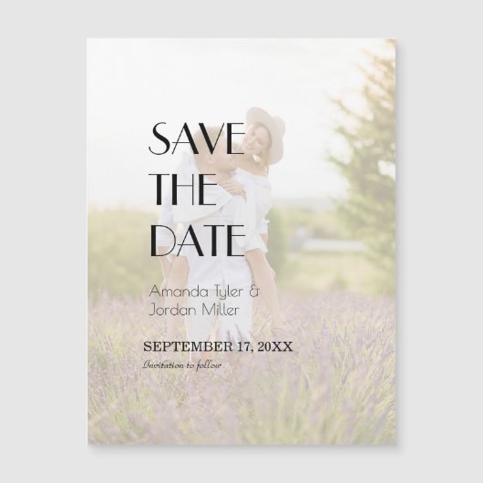 Minimalistische moderne art deco foto bewaar de da magnetische uitnodiging (Voorkant)