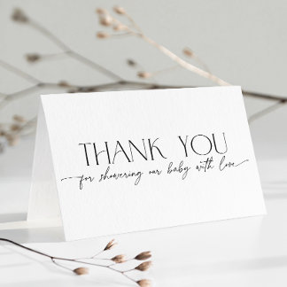 Minimalistische moderne baby shower beige bedankje bedankkaart