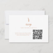 Minimalistische Moderne Beige Blad QR Code Trouwen RSVP Kaartje (Voorkant)