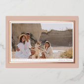 Minimalistische moderne beige roze 1 foto realisti folie feestdagenkaart (Voorkant)
