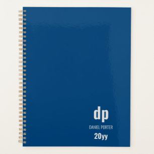 Minimalistische Moderne Blau Monogram Planner