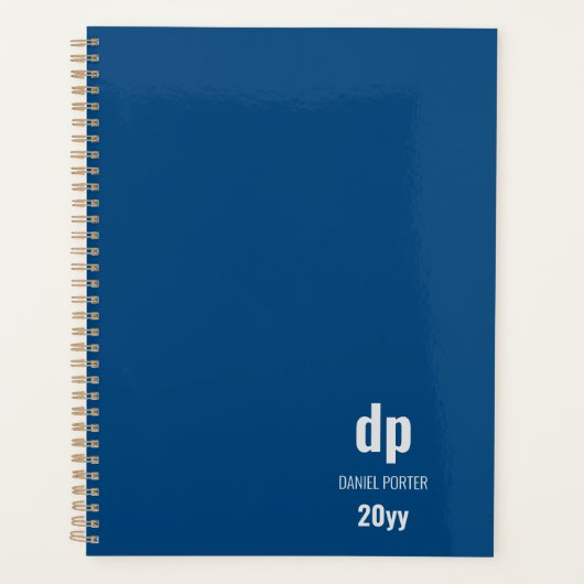 Minimalistische Moderne Blau Monogram Planner (Voorkant)
