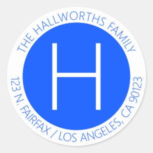 Minimalistische moderne blauwe en witte retouradre ronde sticker