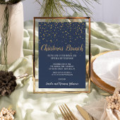 Minimalistische moderne blauwe kerst brunch goud folie uitnodiging