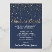 Minimalistische moderne blauwe kerst brunch goud folie uitnodiging (Voorkant)