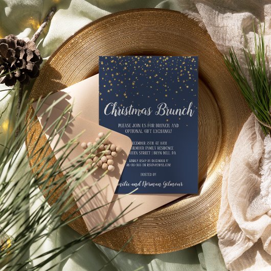 Minimalistische moderne blauwe kerstbrunch kaart