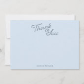 Minimalistische moderne blauwe retro script baby s bedankkaart (Voorkant)