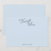 Minimalistische moderne blauwe retro script baby s bedankkaart (Voorkant / Achterkant)