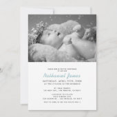 Minimalistische moderne blauwe strepen foto doop kaart (Voorkant)