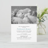 Minimalistische moderne blauwe strepen foto doop kaart (Staand voorkant)