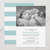 Minimalistische moderne blauwe strepen foto doop kaart (Voorkant / Achterkant)