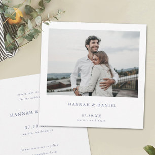 Minimalistische moderne blauwe tekstfoto Sla de da Save The Date
