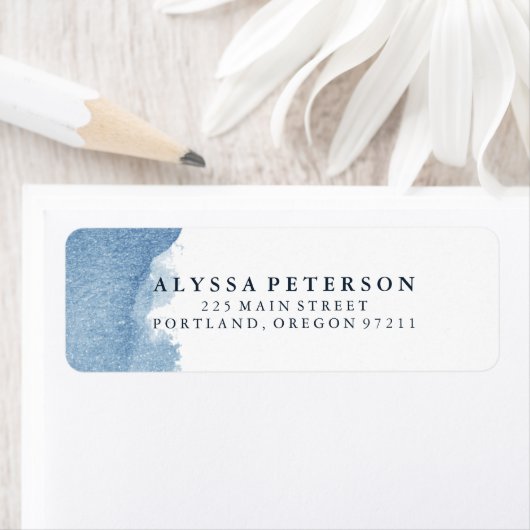 Minimalistische moderne blauwe Waterverf splash Etiket (Insitu)