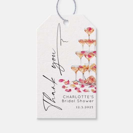 Minimalistische moderne Bloemen en Prosecco Dank j Cadeaulabel (Voorkant)