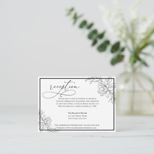 Minimalistische moderne bloemenbruiloft receptie informatiekaartje (Staand voorkant)