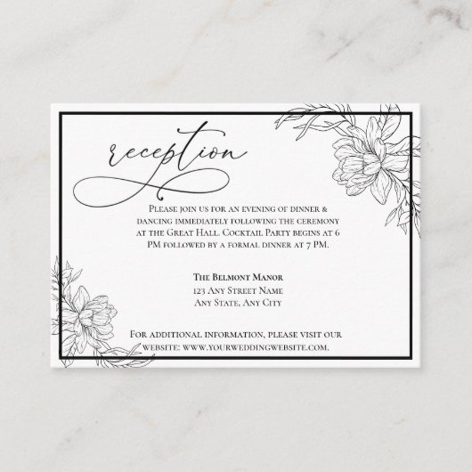 Minimalistische moderne bloemenbruiloft receptie informatiekaartje (Voorkant)