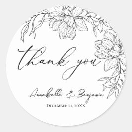 Minimalistische moderne bloemenbruiloft receptie ronde sticker