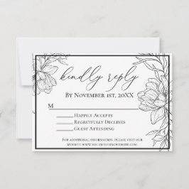 Minimalistische moderne bloemenbruiloft receptie RSVP kaartje
