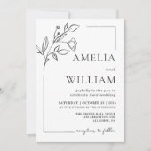 Minimalistische moderne bloemenbruiloft uitnodigin kaart (Voorkant)