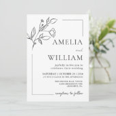 Minimalistische moderne bloemenbruiloft uitnodigin kaart (Staand voorkant)