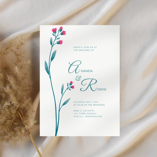 Minimalistische moderne bloemenbruiloft uitnodigin kaart