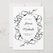 Minimalistische Moderne Bloemenschets Elegante Tro Save The Date (Voorkant)