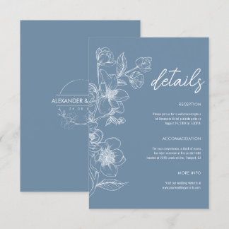 Minimalistische Moderne Boho Bloemen Blauw Huwelij Informatiekaartje