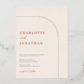 Minimalistische moderne boog crème bruiloft folie uitnodiging (Voorkant)