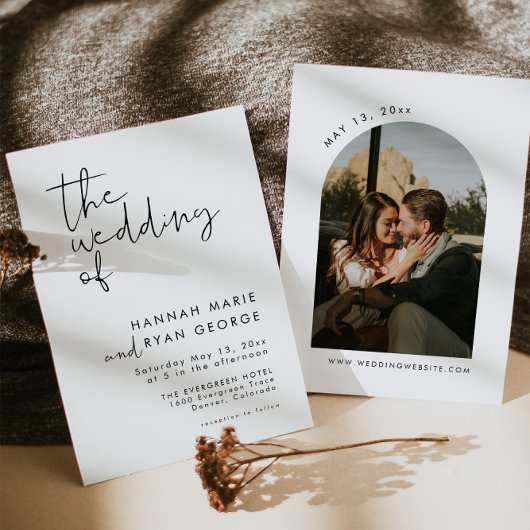 Minimalistische moderne boog foto elegante bruilof kaart