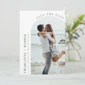 Minimalistische moderne boog foto Save the Date Kaart (Staand voorkant)