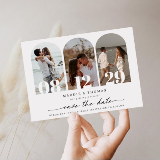 Minimalistische moderne boog foto Save the Date ui Kaart
